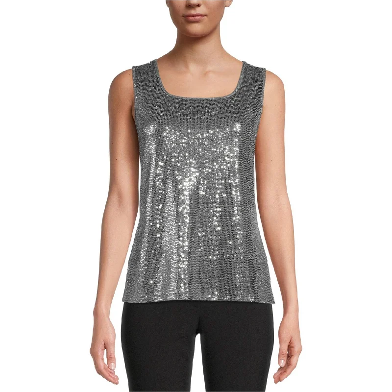 Kasper Womens Sequined Tank Top, Grey, X-Large