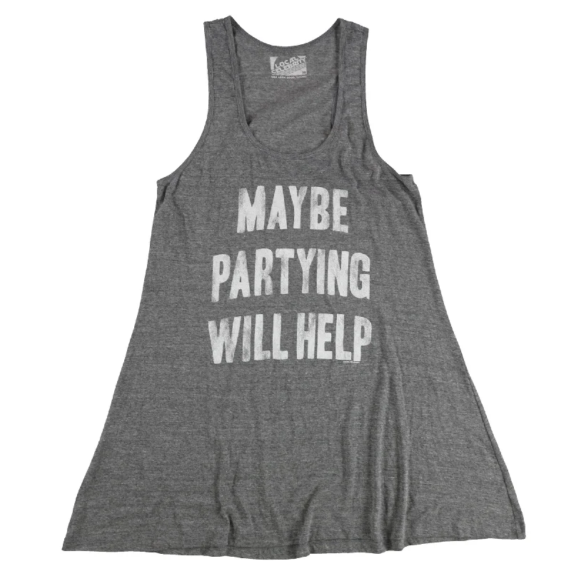 Local Celebrity Womens Maybe Partying Will Help Tank Top, Grey, Medium