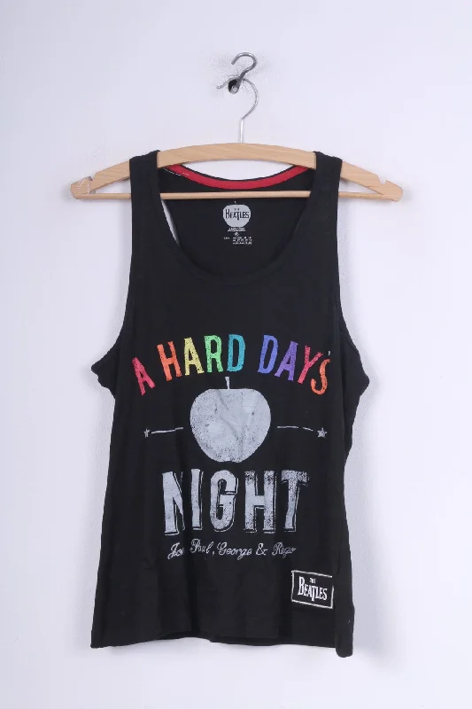 Primark The Beatles Womens 10/12 M Shirt Tank Top Graphic Cotton Black A Hard Days Night