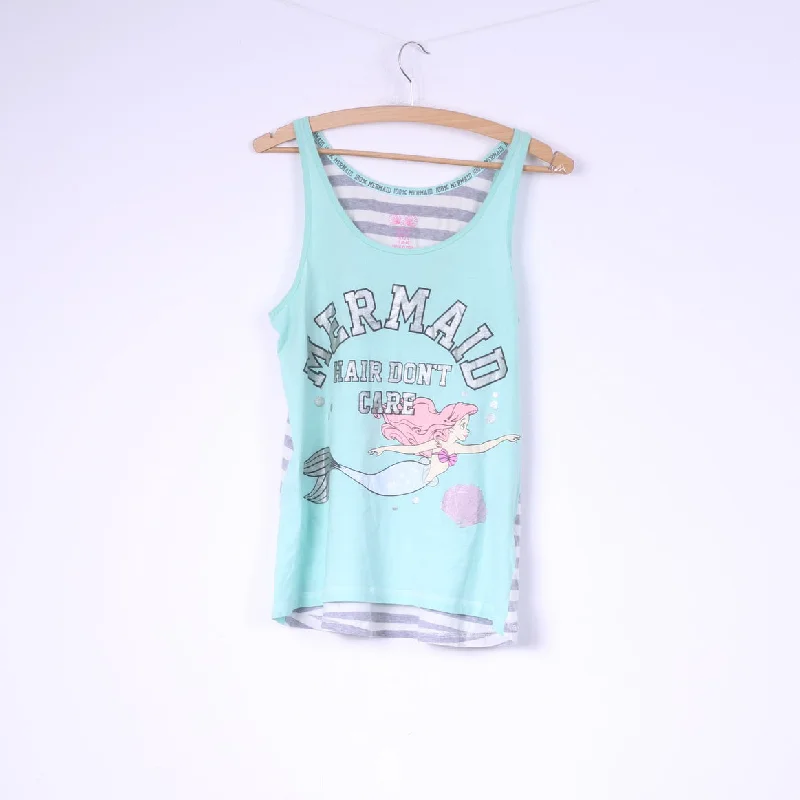 Primark Womens 6/8 S Tank Top Disney Mermaid Hair Dont Care Cotton Light Green