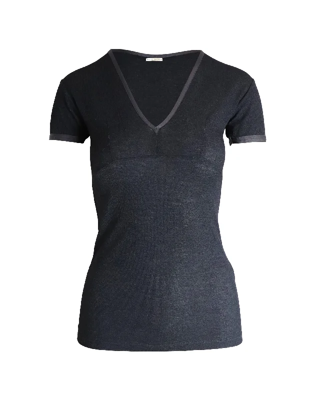 Balenciaga V-neck T-shirt in Grey Cotton