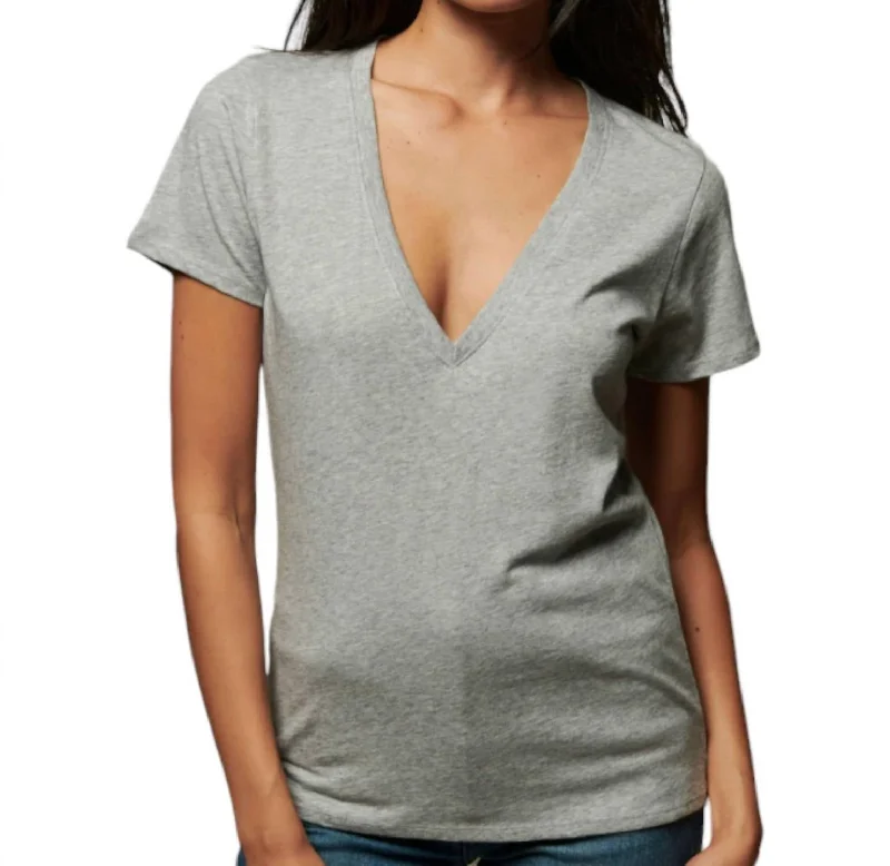 Blair V-Neck Top In Heather Grey