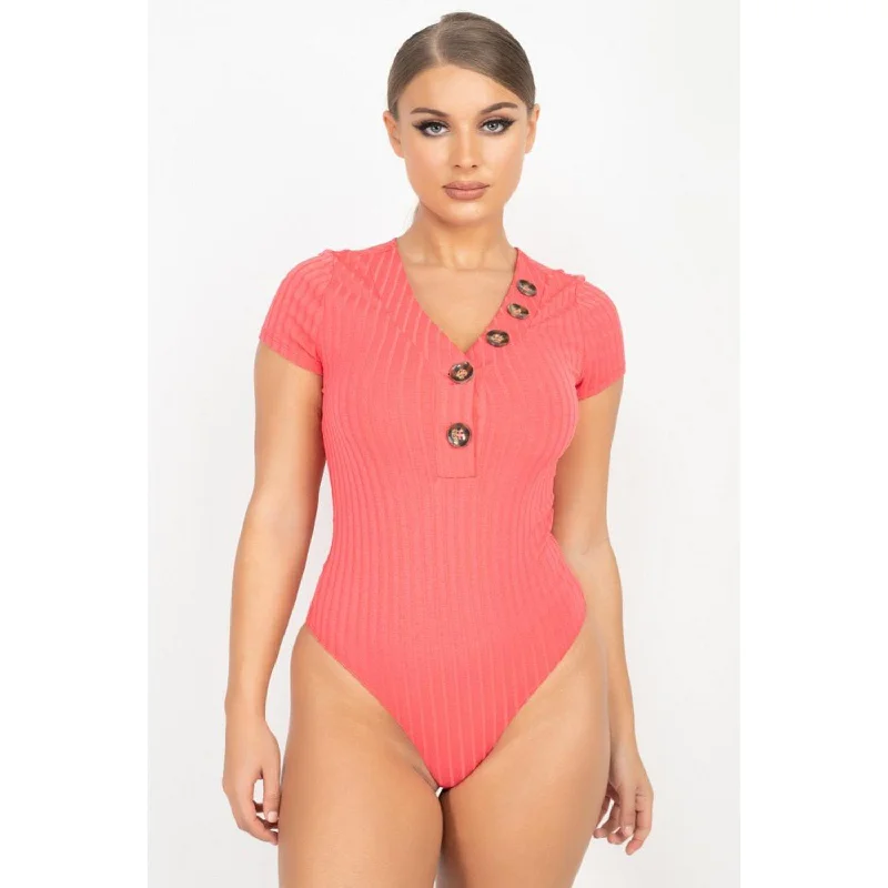 Button V-neck Bodysuit