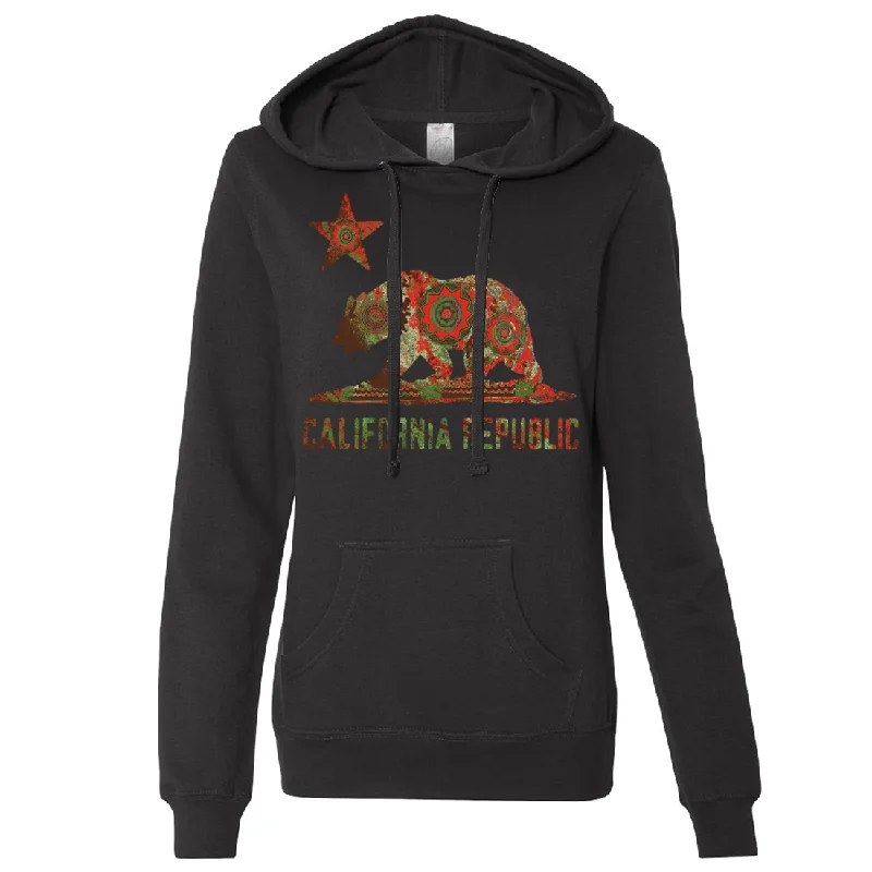 California Chumash Mandala Bear Ladies Lightweight Fitted Hoodie