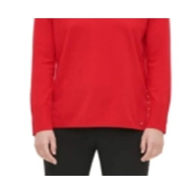 Calvin Klein Women's Studded Long Sleeve V Neck Sweater Red Size X-Lage