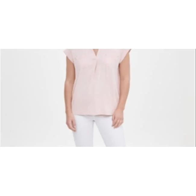 Calvin Klein Women's V Neck Mixed-Texture Top Pink Size L