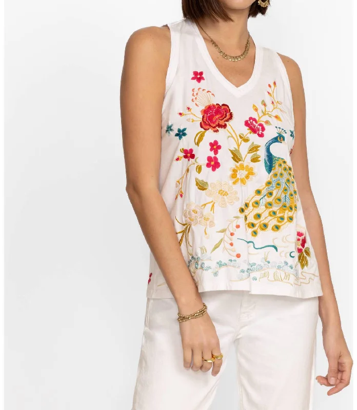 Celina Raw Edge V-Neck Tank In White