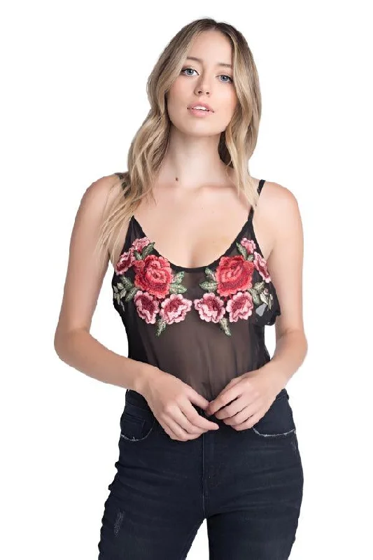 Womens Embroidery Transparent Floral Top