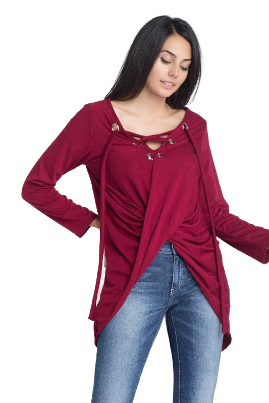 Womens Lace Up Wrap Long Sleeve Top