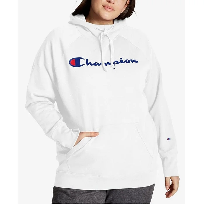 Champion Women's Powerblend Logo Hoodie White Size 1X