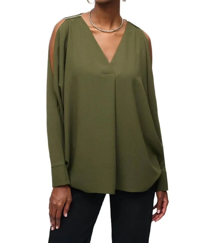 Cold-Shoulder V-Neck Blouse In Iguana