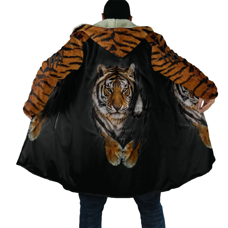 Tiger print L/S Winter Coat hooded Polar Fleece