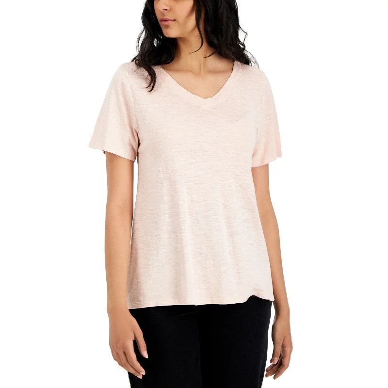 Eileen Fisher Women's V Neck Short Sleeve T-Shirt Pink Size XX-Small