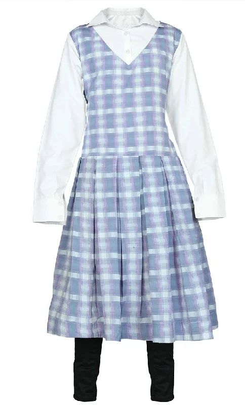 Girl's Islamic Check Printed Pleted Uniform With Pockets