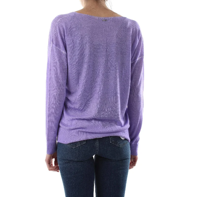 Guess Women's Dropped Shoulder V Neck Ribbed Sweater Purple Size Large