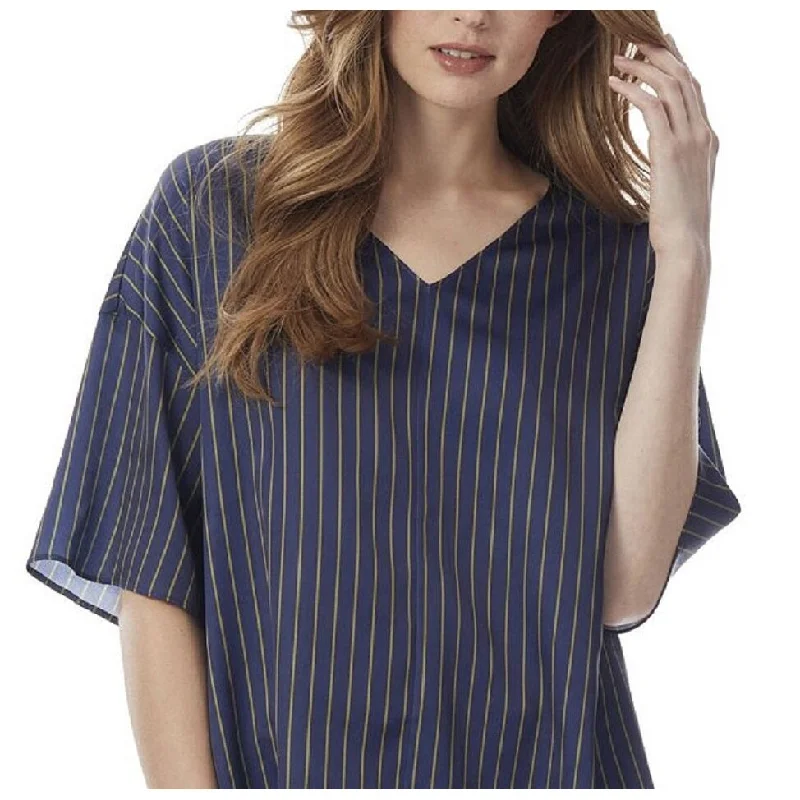 Jones New York Women's Stripe Double V Neck Bell Sleeve Top Blue Size Large