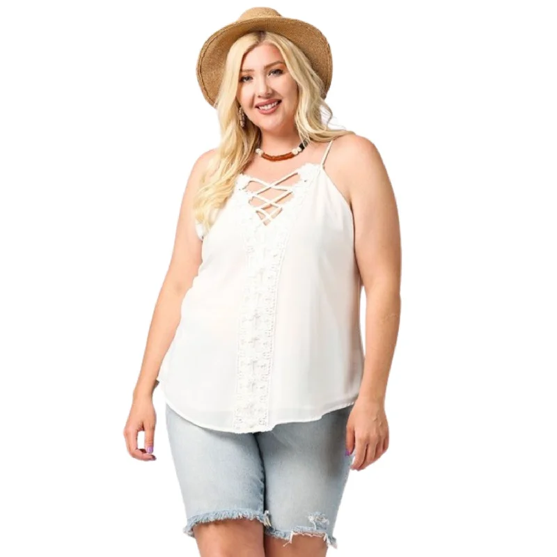 Plunging V-neckline Lattice Top With Scalloped Lace