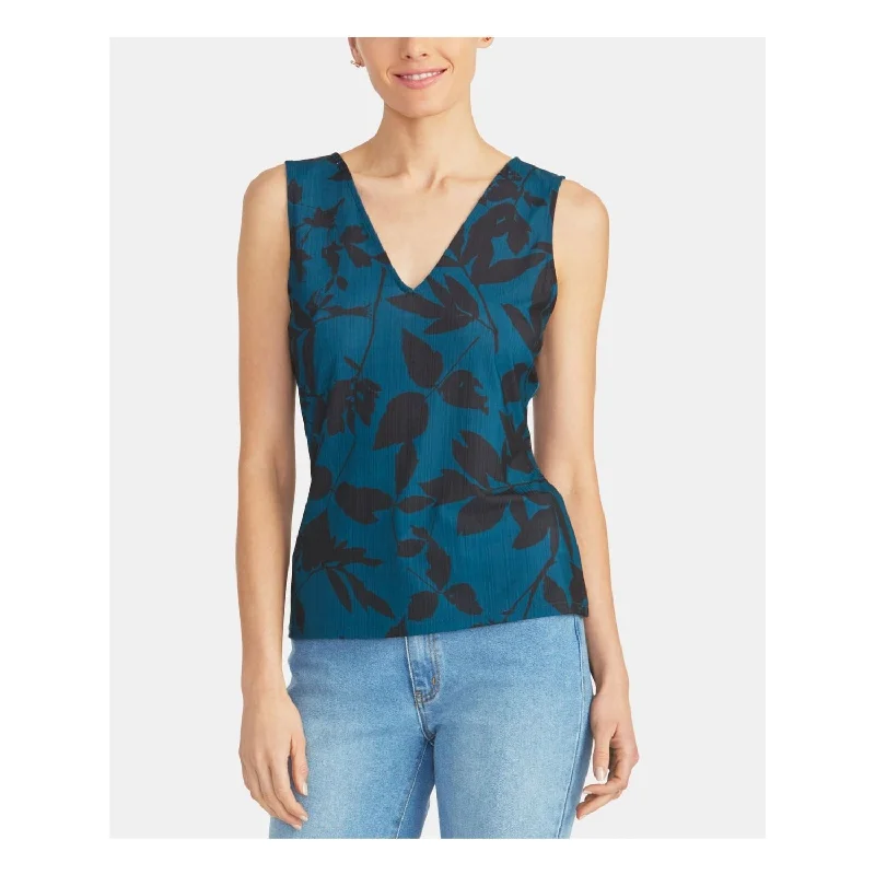 Rachel Roy Women's Floral V Neck Blouse Blue Size Large