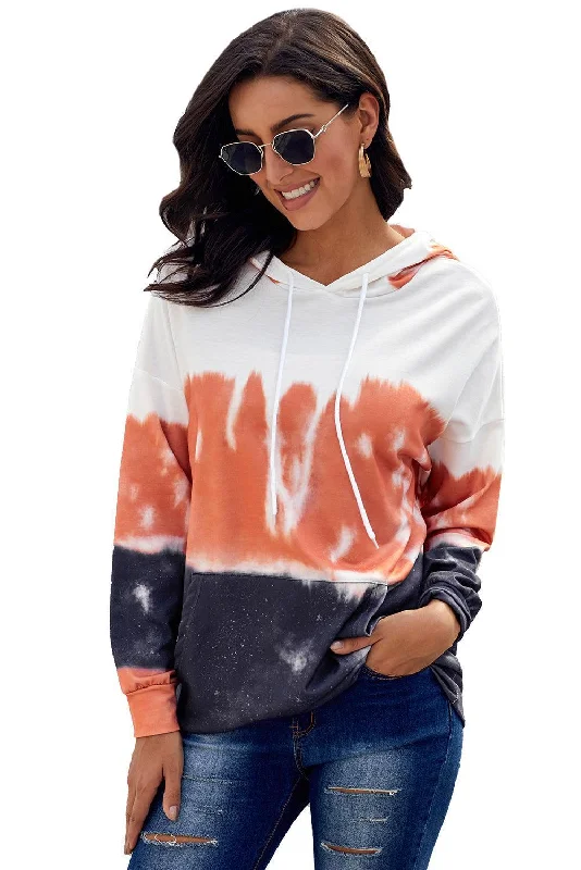 Orange Tie Dye Long Sleeve Pullover Hoodie