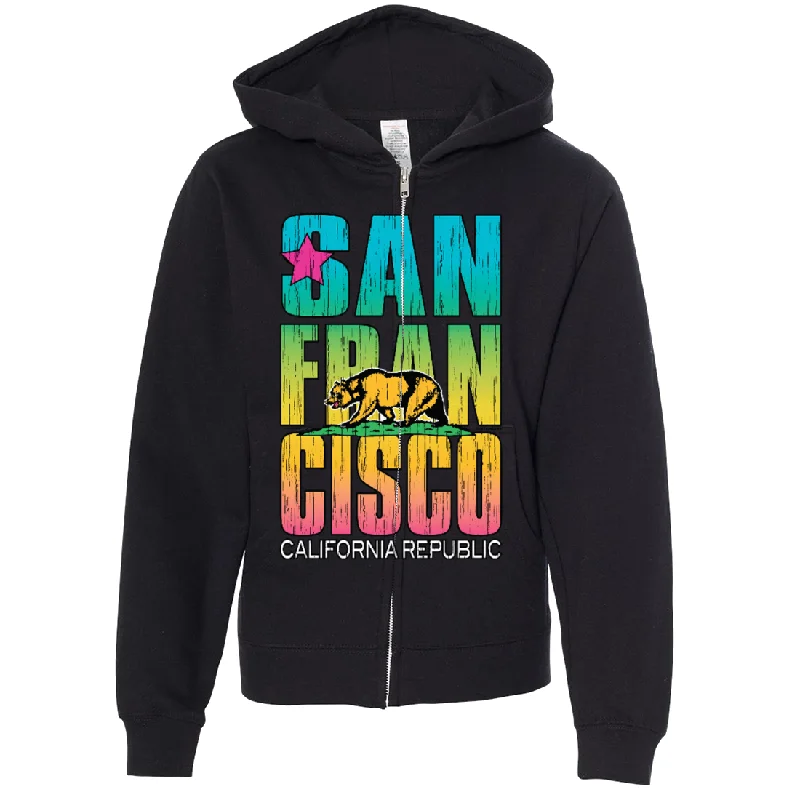 San Francisco California Neon Rainbow Premium Youth Zip-Up Hoodie