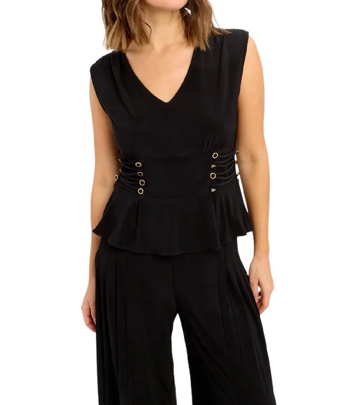 Sleeveless V-Neck Top In Black