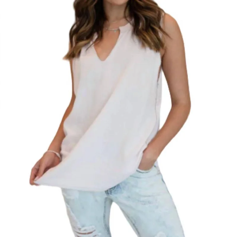 Sleeveless V Neck Top In White