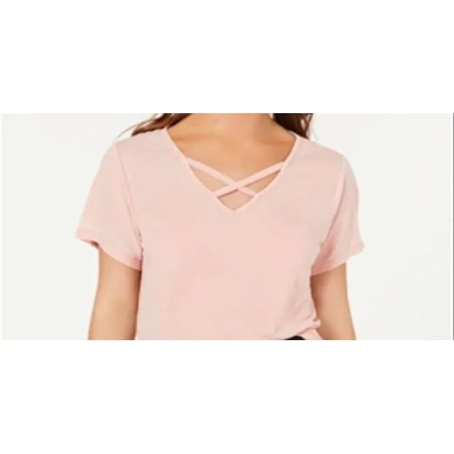 Ultra Flirt Junior's Crisscross V Neck T-Shirt Pink Size X-Small