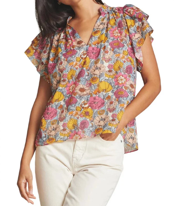 V-Neck Clover Blouse In Dawn Fleurettes