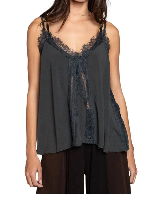 V-Neck Lace Top In Dark Gray