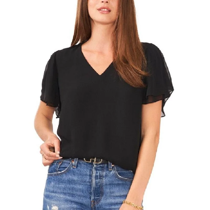 Vince Camuto Women's V Neck Tulip Sleeve Blouse Black Size X-Small