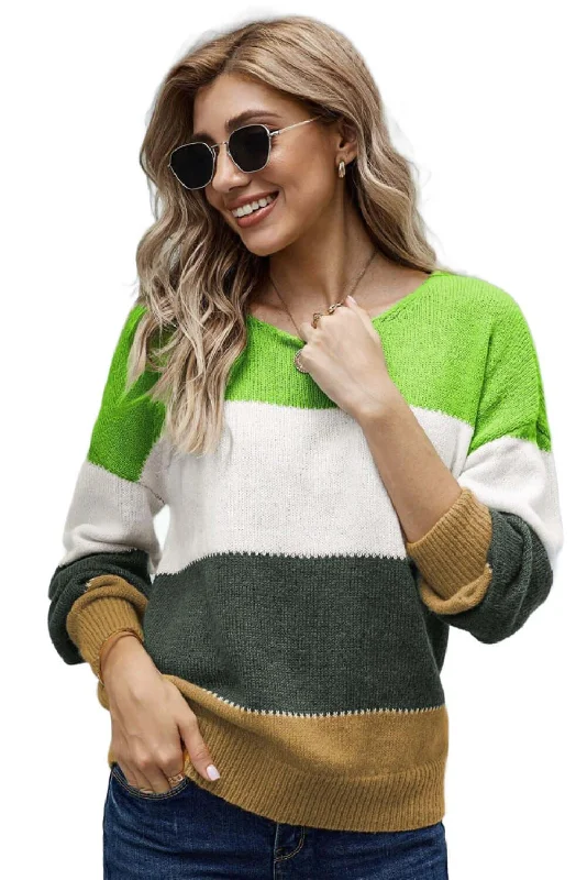 Winter Green Pullover Colorblock Sweater