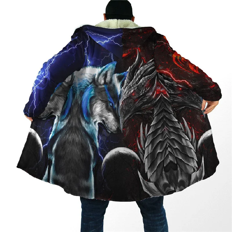 Hooded Cloak coat Dragon Wolf Fleece Warm