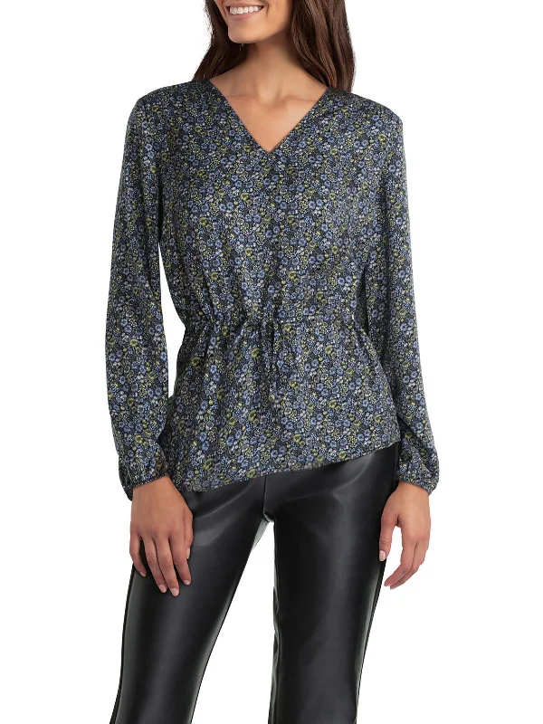 Womens Floral V Neck Blouse