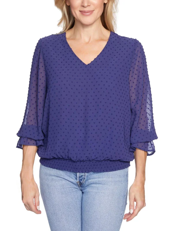 Womens Swiss Dot V Neck Blouse