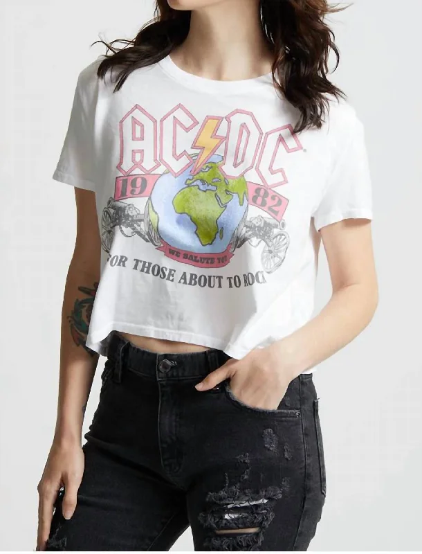 Ac/dc 1981 We Salute You Crop Tee In White