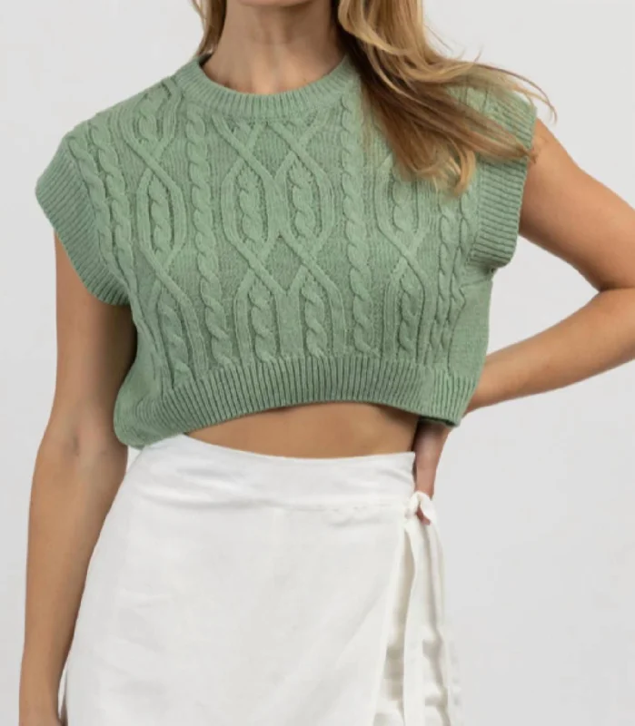 Cableknit Nora Crop Tank In Sage