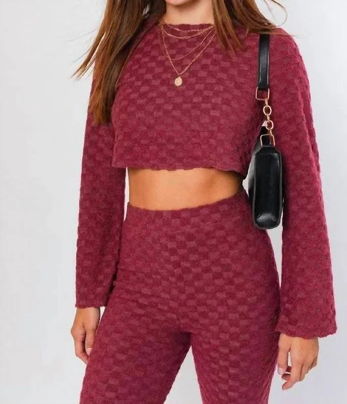 Checkered Crop Top In Burgundy