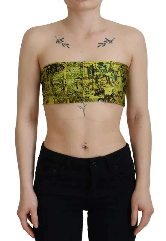 John Galliano  Graphic Print Nylon Strapless Cropped Women's Top