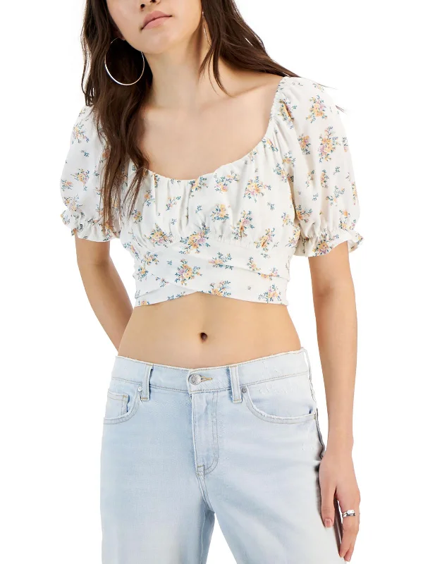 Juniors Womens Boho Cropped Peasant Top