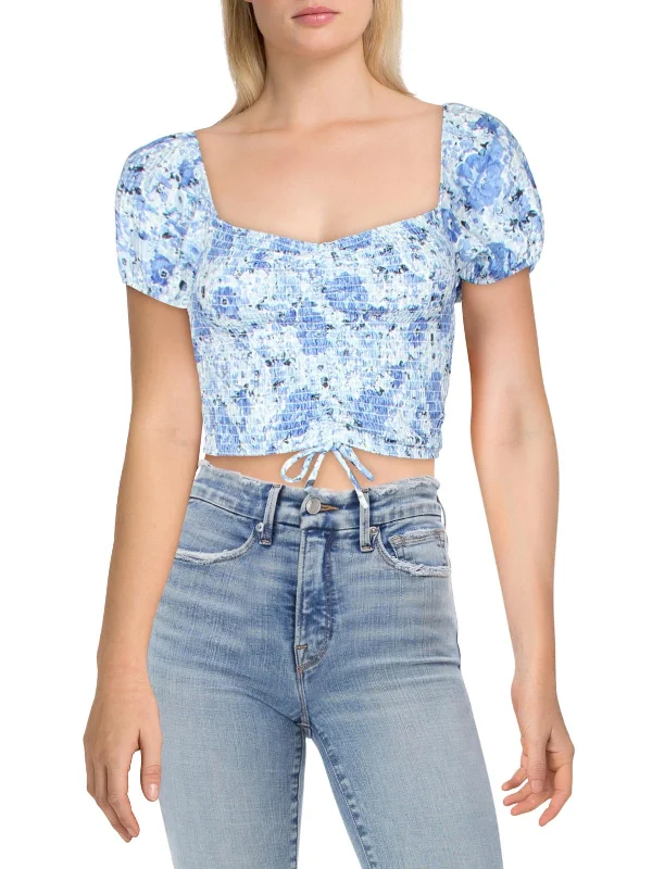 Juniors Womens Floral Off-The-Shoulder Cropped