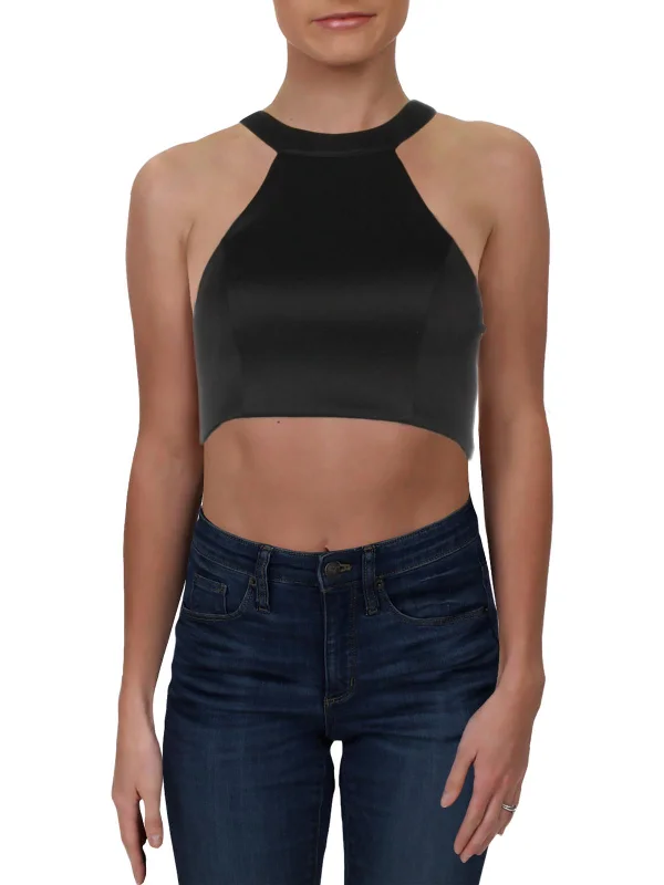 Juniors Womens Halter Lattice Back Crop Top