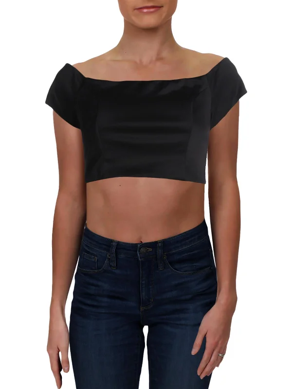 Juniors Womens Knit Off-The-Shoulder Crop Top