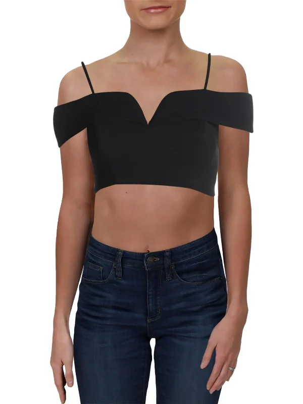 Juniors Womens Knit Off-The-Shoulder Crop Top