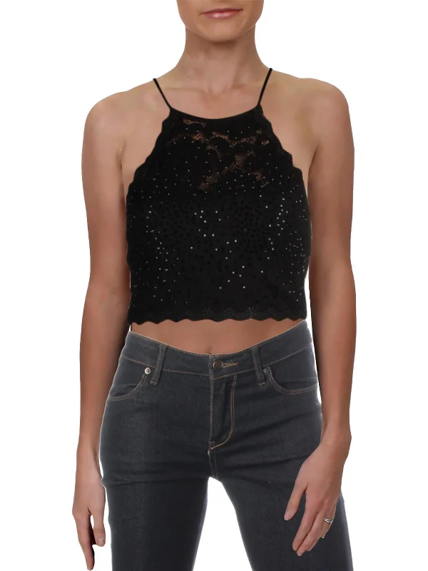 Juniors Womens Lace Embellished Crop Top