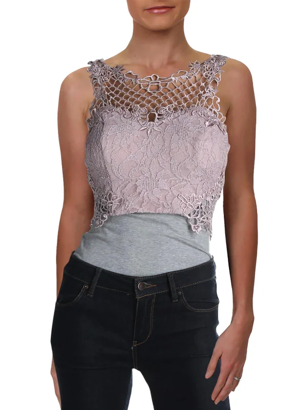 Juniors Womens Lace Glitter Crop Top