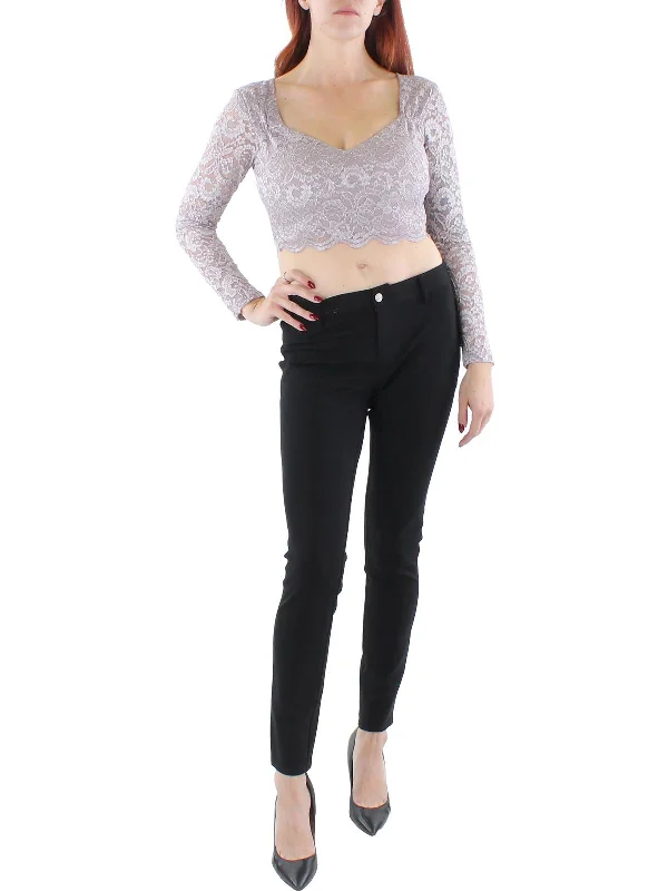 Juniors Womens Lace Glitter Cropped