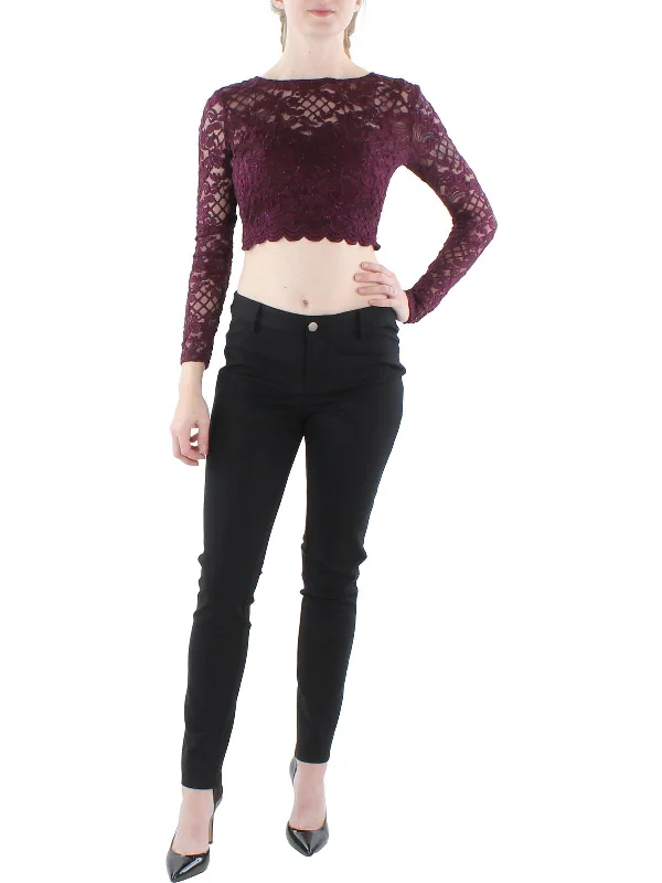 Juniors Womens Lace Glitter Cropped