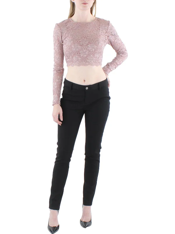 Juniors Womens Lace Glitter Cropped