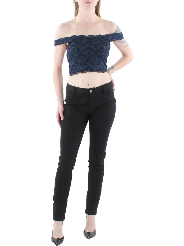 Juniors Womens Lace Glitter Cropped