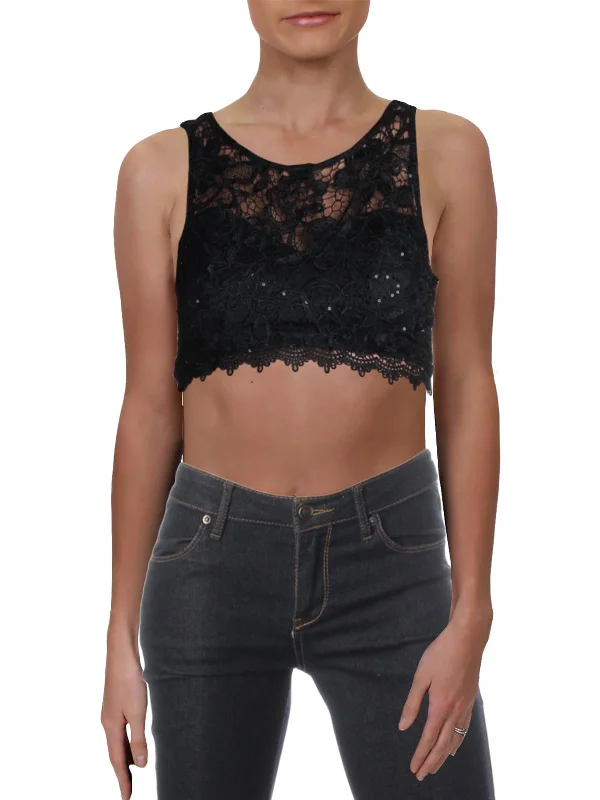 Juniors Womens Lace Sleeveless Crop Top